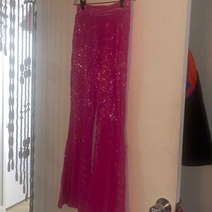 Elegant Pink Sequin  tiger stripe bell bottoms
